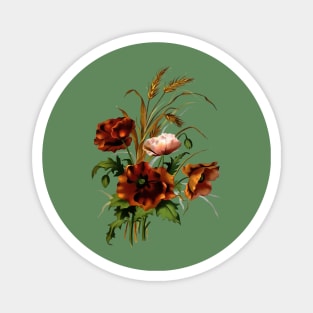 Poppies And Wheat Botanical Art Vector Magnet